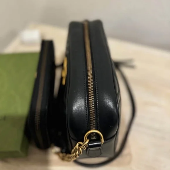 GUCCI GG Marmont Camera Size Small Calf Leather with Matching Gucci Zippy Wallet - Picture 3 of 12